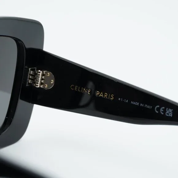 Celine CL40263F 01A Sunglasses Black Square Frame, Smoke Lenses